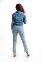 كيتشن جاكيت بكم طويل جينز بدون كتف نسائي أزرق