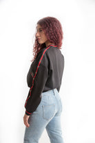 كيتشن جاكيت بكم طويل سادة بسحاب منقوش أسود