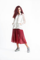 كيتشن جاكيت بكم طويل سادة مخرم نسائي أبيض