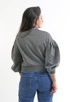 نتشي سترة سادة بسحاب بأكمام طويلة بف