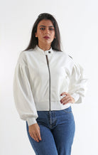 سترة سادة بسحاب بأكمام طويلة بف