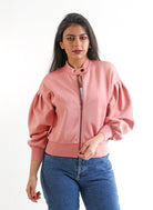 سترة سادة بسحاب بأكمام طويلة بف