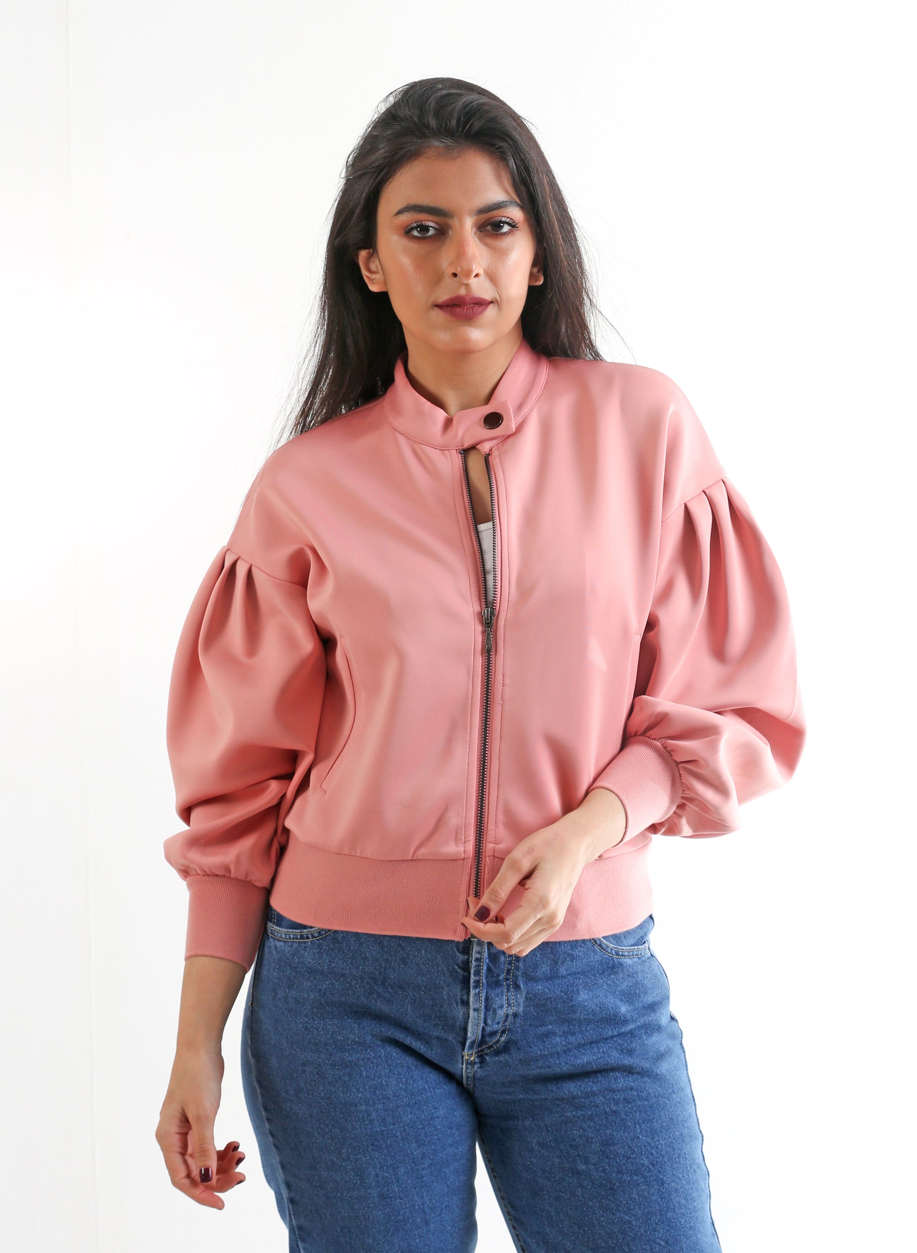 سترة سادة بسحاب بأكمام طويلة بف