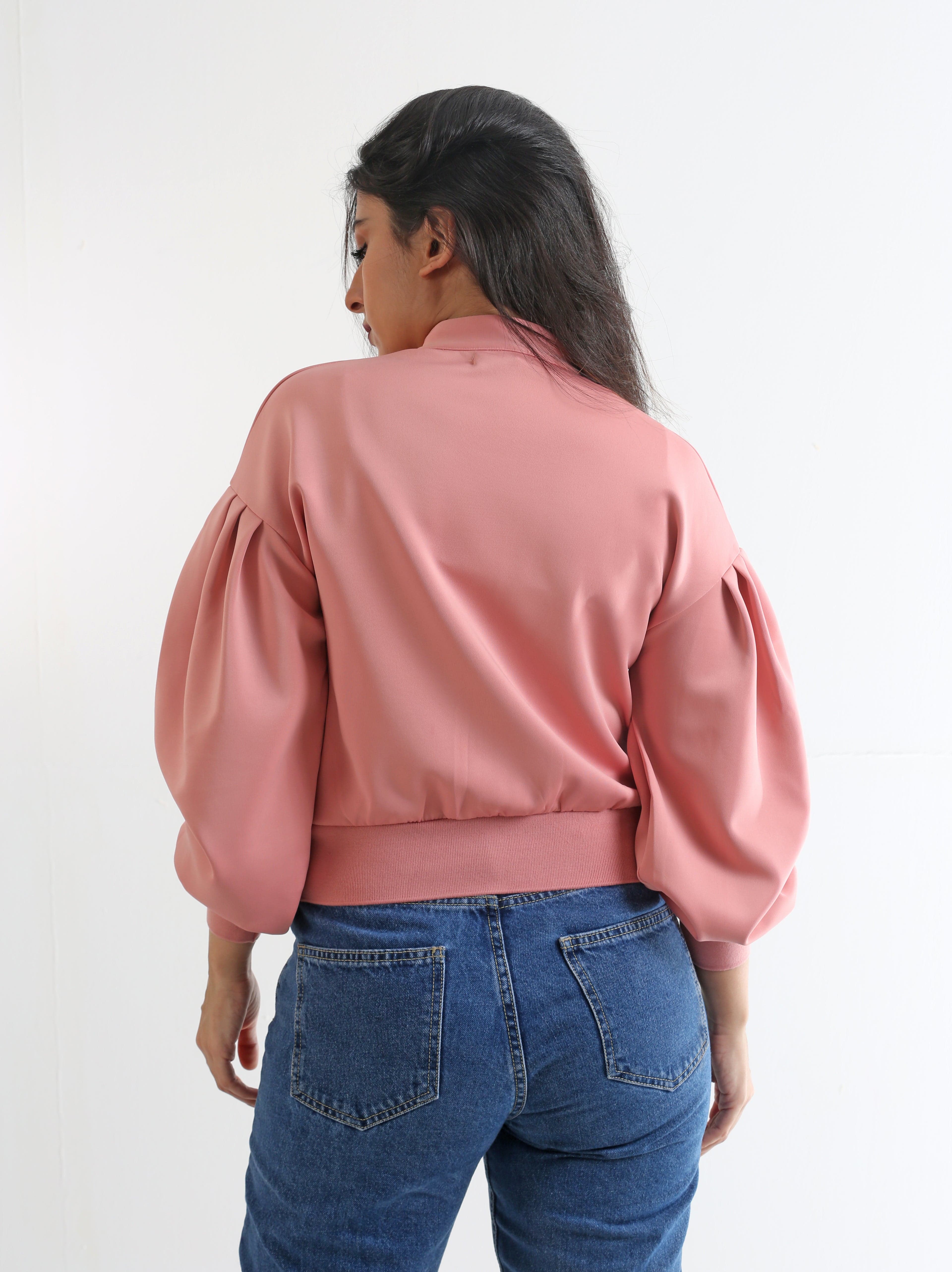 سترة سادة بسحاب بأكمام طويلة بف