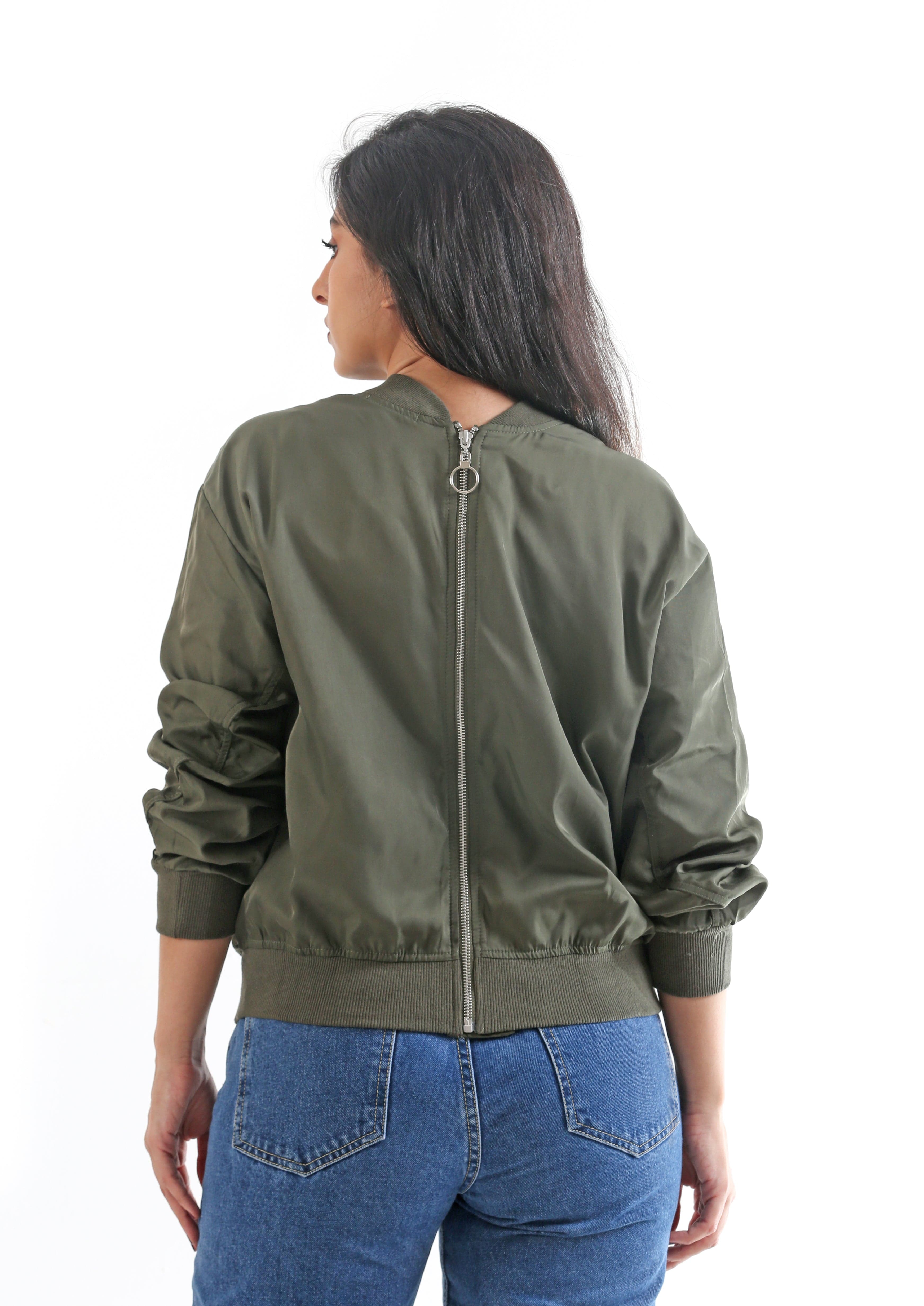 نتشي سترة سادة بسحاب بأكمام طويلة