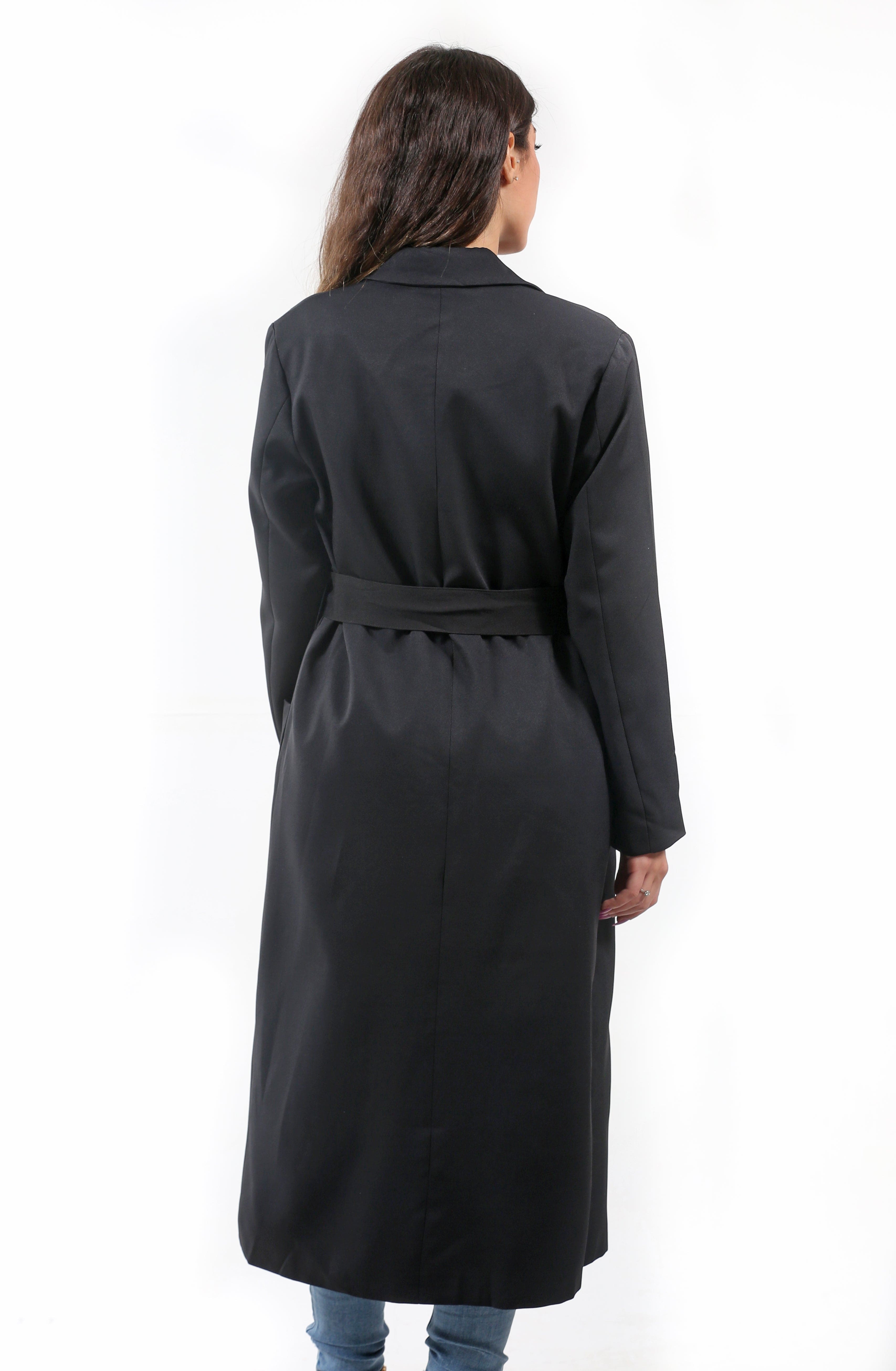 نتشي سترة سادة طويلة جيوب كبيرة وبرباط بأكمام طويلة