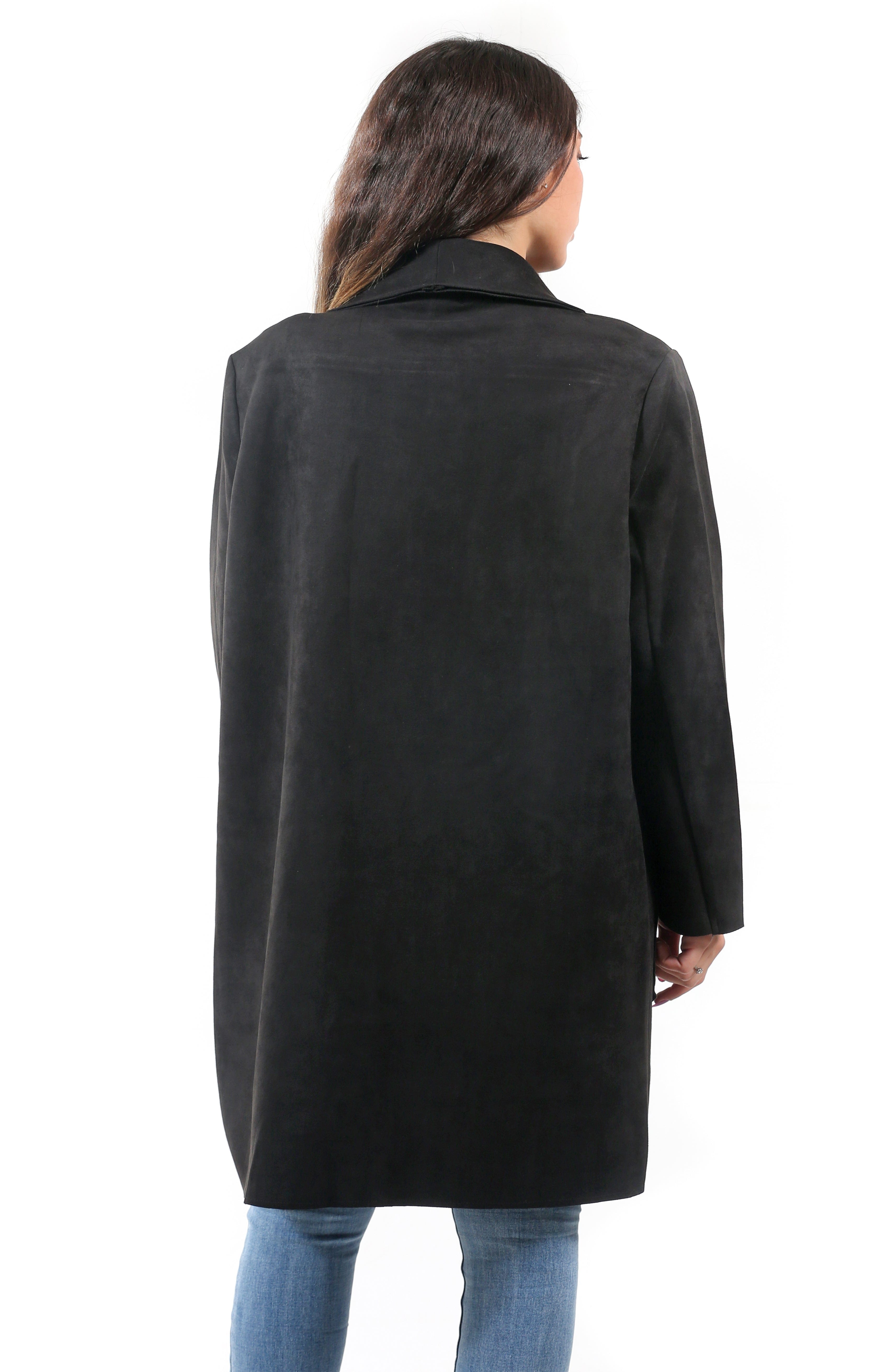 سترة سادة طويلة جيوب كبيرة وبرباط بأكمام طويلة