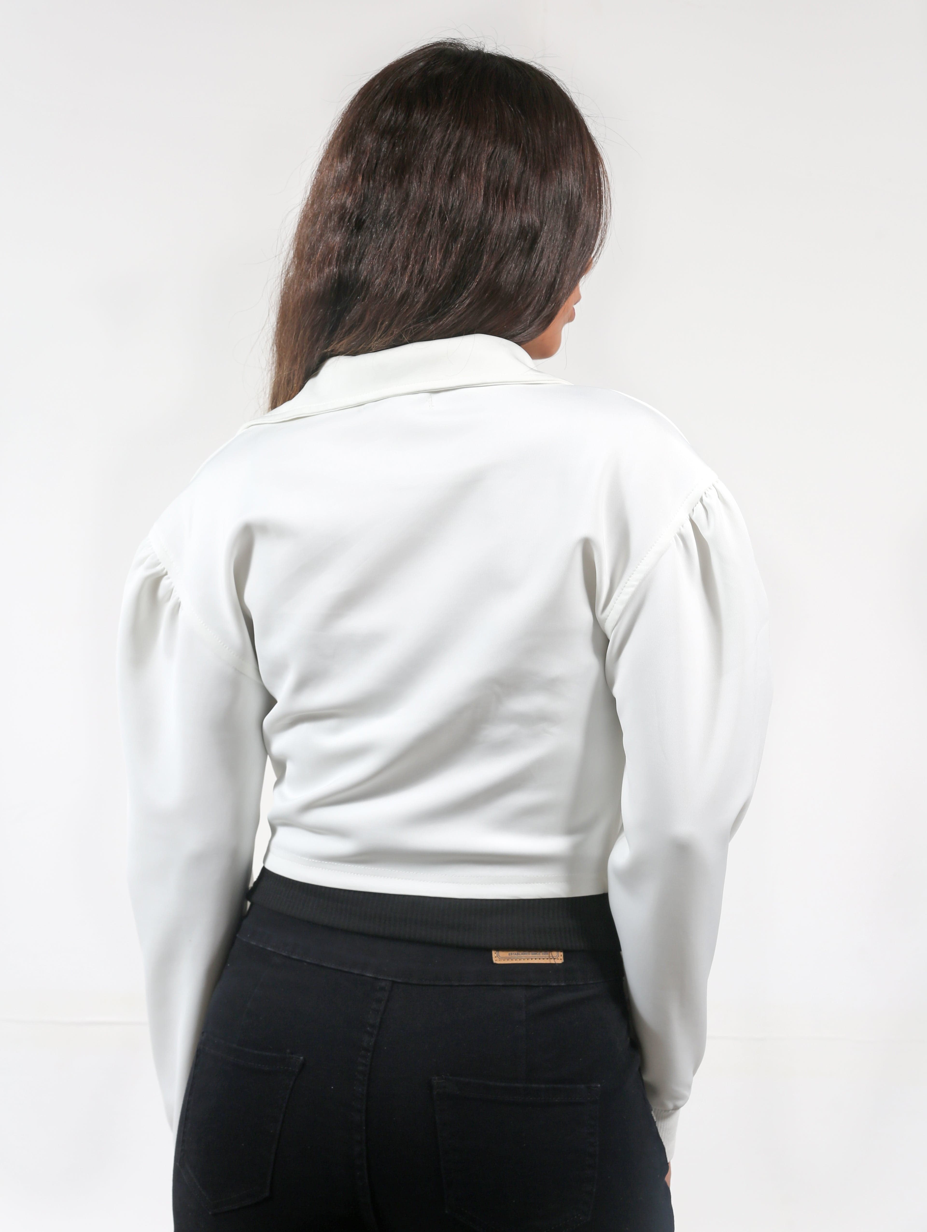 نتشي سترة قصيرة بسحاب بأكمام طويلة