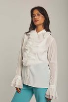 داليدرس بلوزة نسائية سادة كشكش من الأمام كم طويل