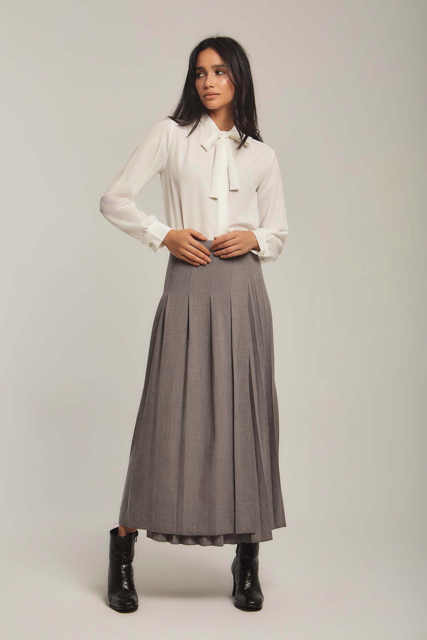 داليدرس تنورة نسائية كلوش خصر مرتفع نسائي رمادي