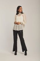 داليدرس بنطلون نسائي جلد واسع من أسفل خصر مرتفع أسود