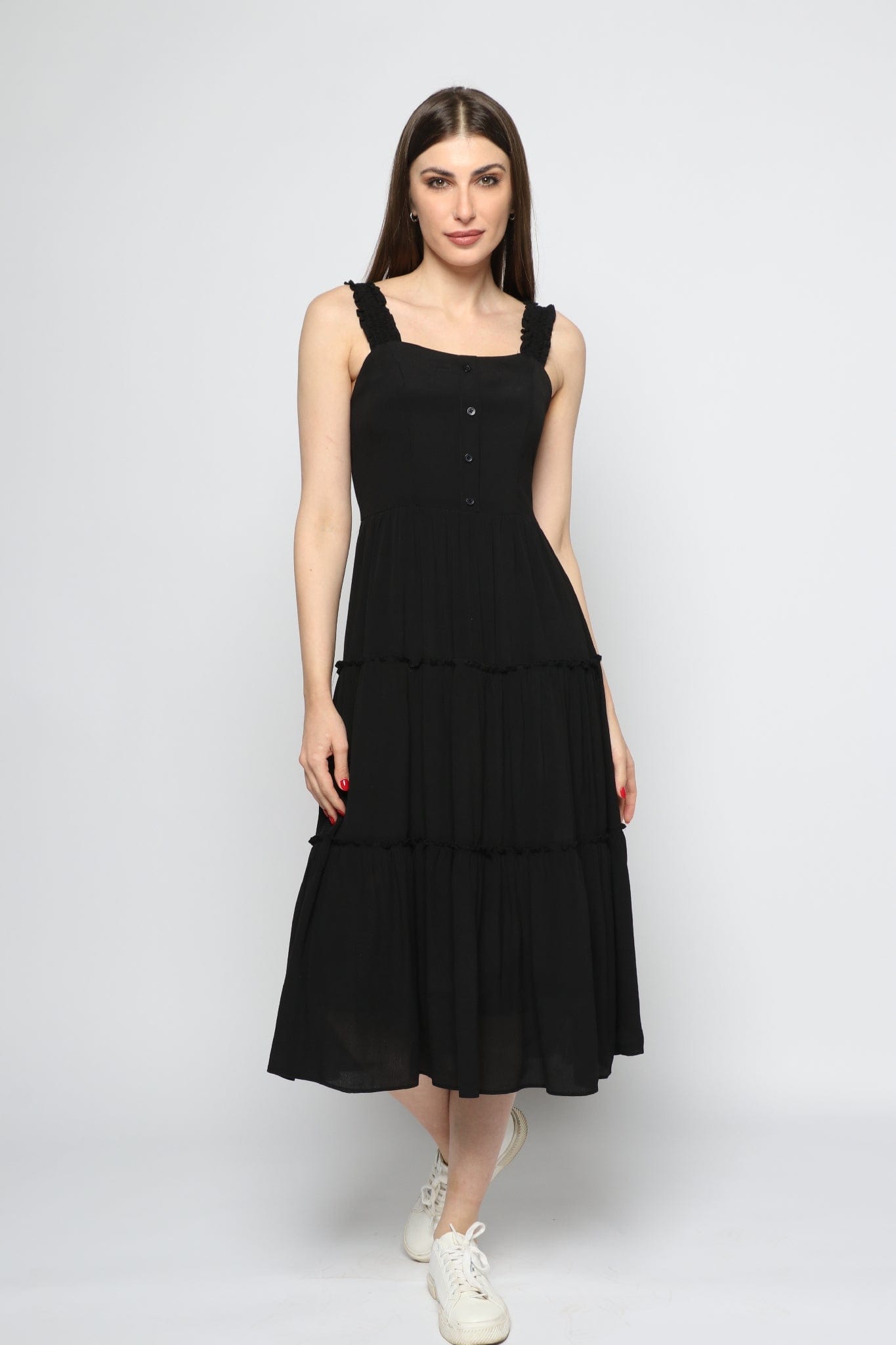 كيتشن فستان ميدي حمالات عريضة ياقة مربعة نسائي