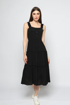 كيتشن فستان ميدي حمالات عريضة ياقة مربعة نسائي