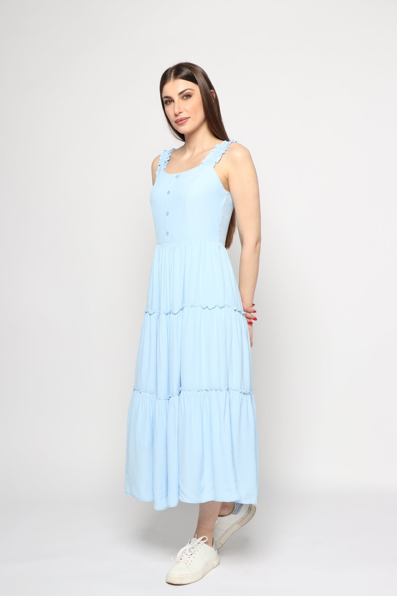 كيتشن فستان ميدي حمالات عريضة ياقة مربعة نسائي