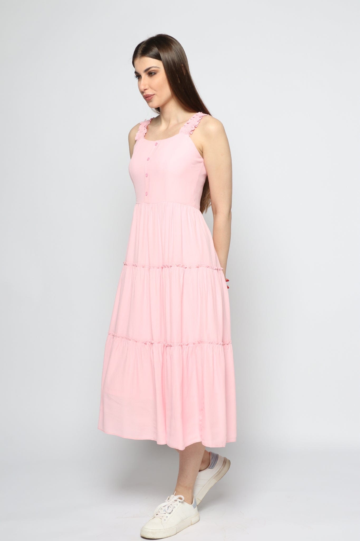 كيتشن فستان ميدي حمالات عريضة ياقة مربعة نسائي