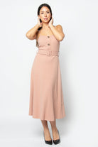 كيتشن فستان ميدي بدون أكمام سادة برباط حمالات