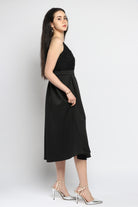 كيتشن فستان ميدي سهرة كلاسيك بحمالات رفيعة منقوش عند الصدر