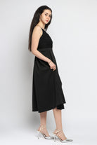 كيتشن فستان ميدي سهرة كلاسيك بحمالات رفيعة منقوش عند الصدر