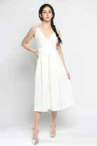 كيتشن فستان ميدي سهرة كلاسيك بحمالات رفيعة منقوش عند الصدر