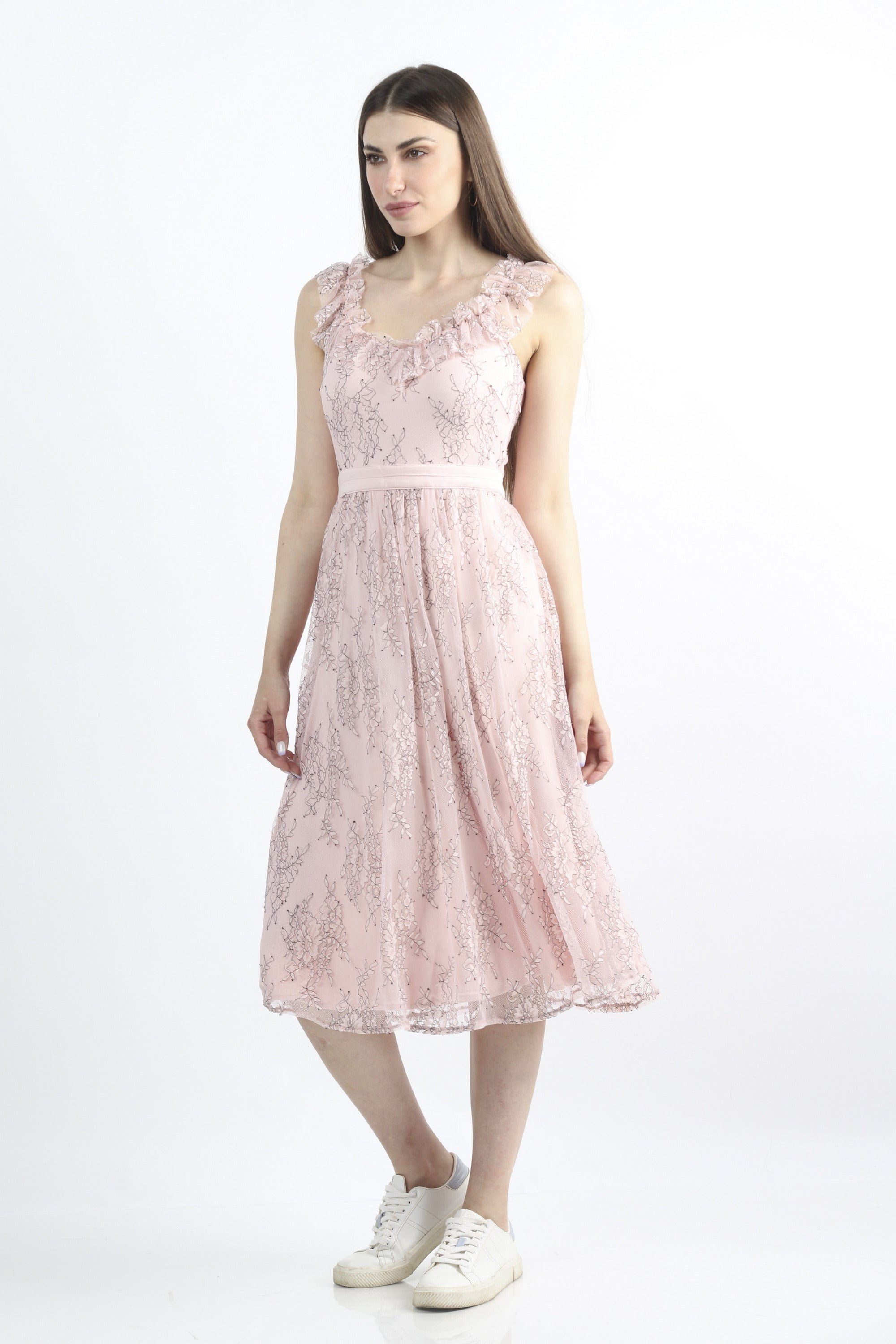 كيتشن فستان ميدي كم قصير مزهر مزموم من الخصر