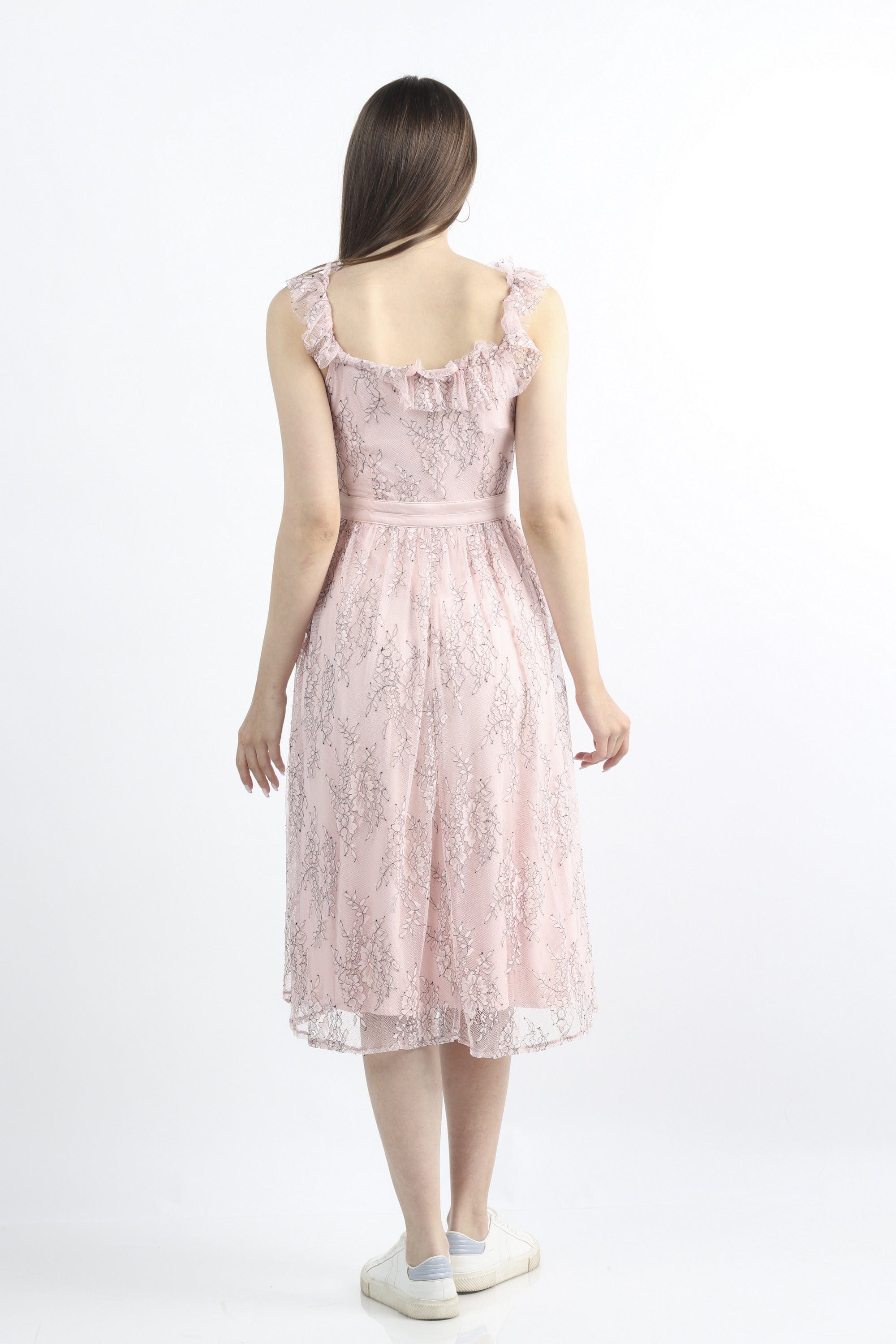 كيتشن فستان ميدي كم قصير مزهر مزموم من الخصر