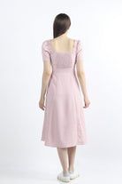 كيتشن فستان ميدي سادة مخصر نص كم بف