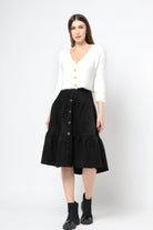 كيتشن جيبة ميدي خصر مرتفع بأزرار أمامية أسود