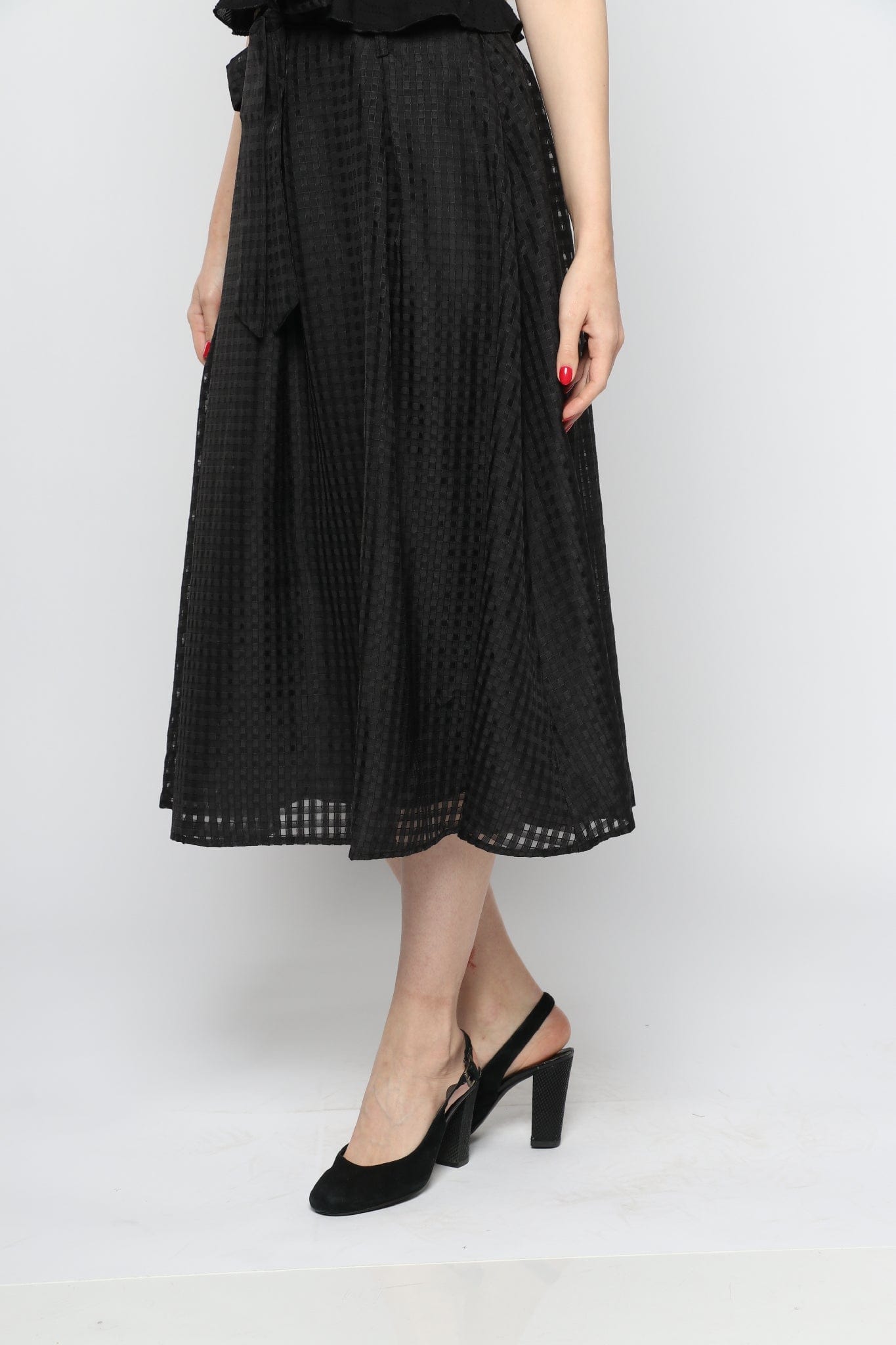 كيتشن تنورة ميدي واسعة مخرمة مبطنة