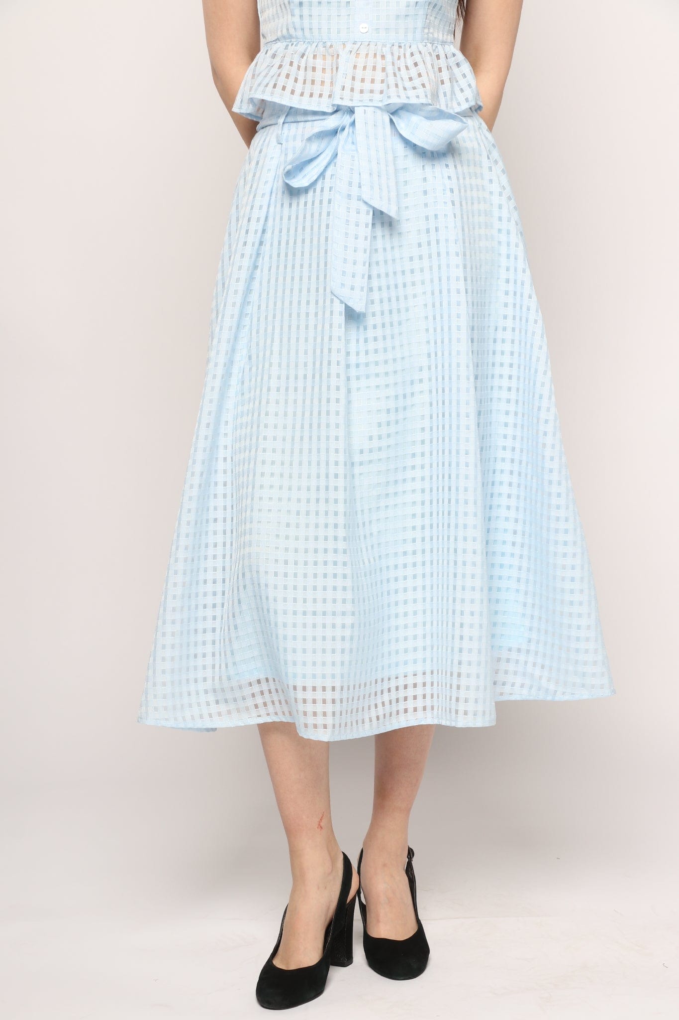 كيتشن تنورة ميدي واسعة مخرمة مبطنة