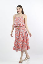 كيتشن تنورة ميدي مورد واسعة بكسرات بحزام عريض