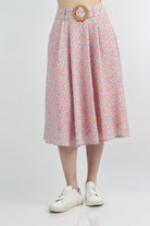 كيتشن تنورة ميدي مورد واسعة بكسرات بحزام عريض