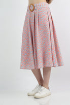 كيتشن تنورة ميدي مورد واسعة بكسرات بحزام عريض