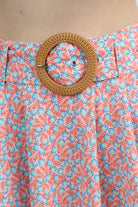 كيتشن تنورة ميدي مورد واسعة بكسرات بحزام عريض