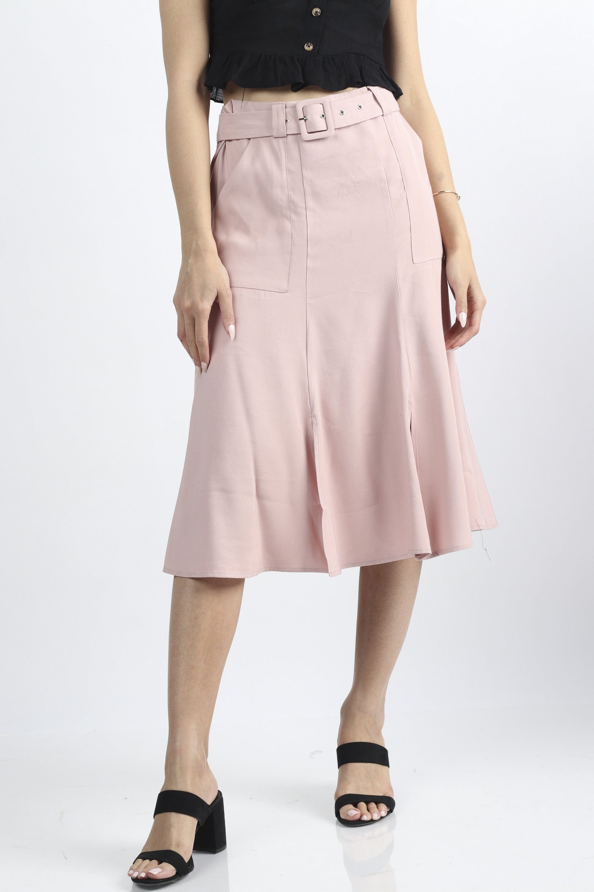 كيتشن تنورة ميدي بحزام خصر عريض مزودة بجيوب