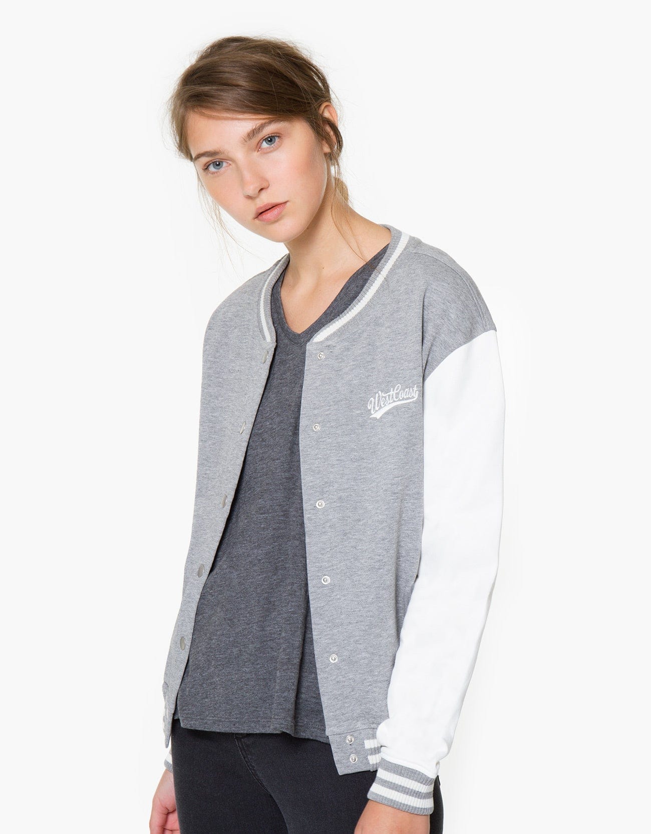 شانا جاكيت بيسبول رقبة دائرية بأكمام طويلة نسائي مزيج رمادي