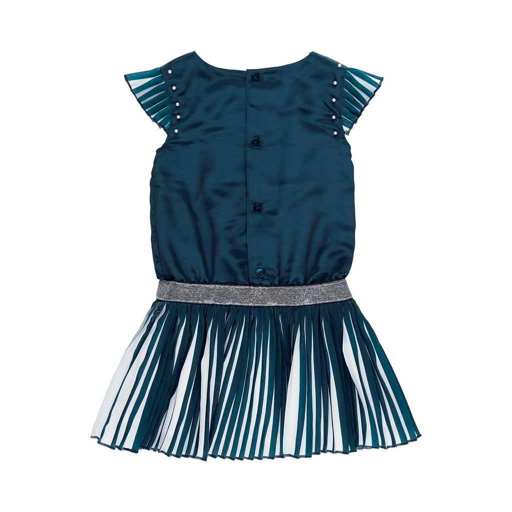 بوبولي فستان واسع كم قصير كرانيش مخطط بالطول بناتي أزرق داكن