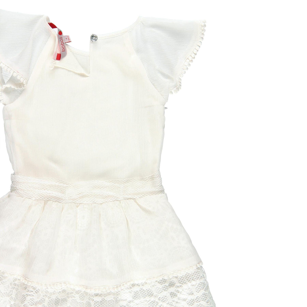 بوبولي فستان بناتي بدون أكمام مزين بالدانتيل أبيض