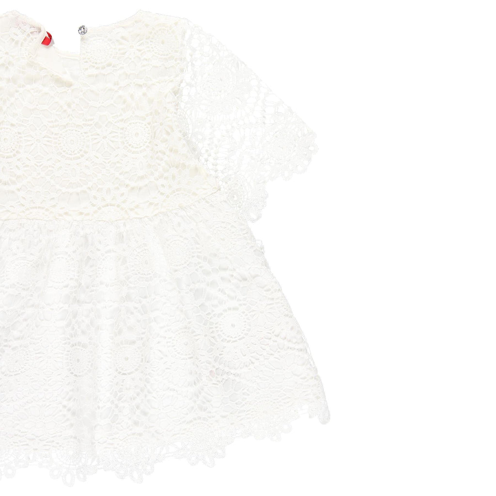 بوبولي فستان دانتيل بناتي مخرم أبيض
