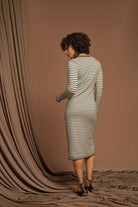 نتشي فستان ميدي مخطط العرض ضيق أزرار أمامية نسائي