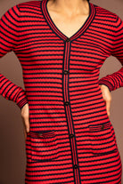 نتشي فستان ميدي مخطط العرض ضيق أزرار أمامية نسائي