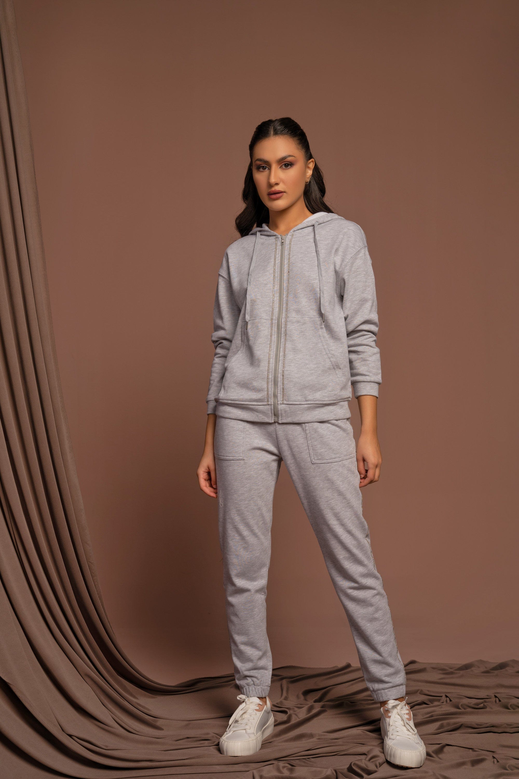 نتشي بنطلون رياضي خطين من الجانب خصر عال نسائي