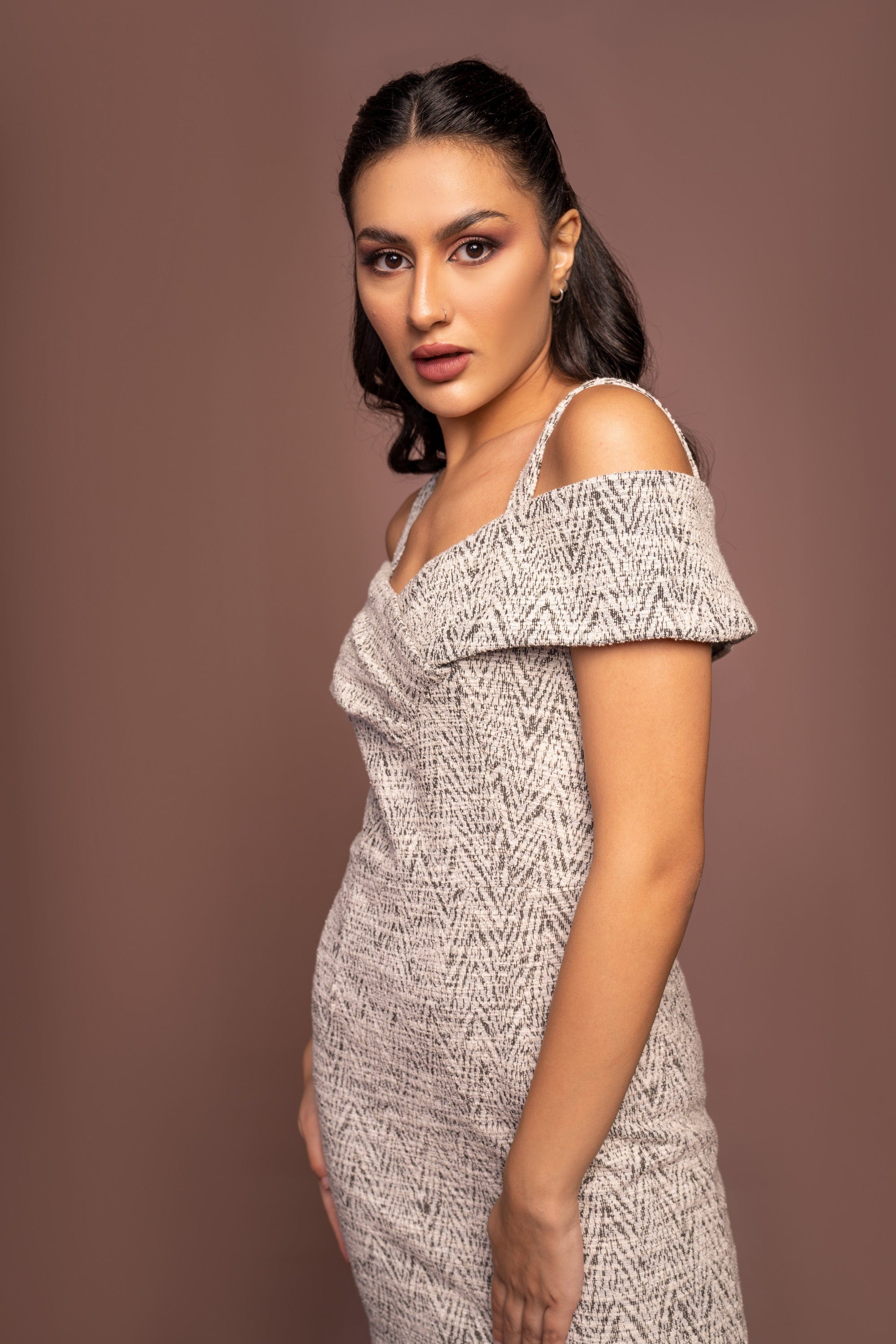 نتشي فستان صوف طويل نسائي بدون أكتاف