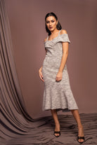 نتشي فستان صوف طويل نسائي بدون أكتاف