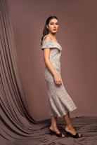 نتشي فستان صوف طويل نسائي بدون أكتاف