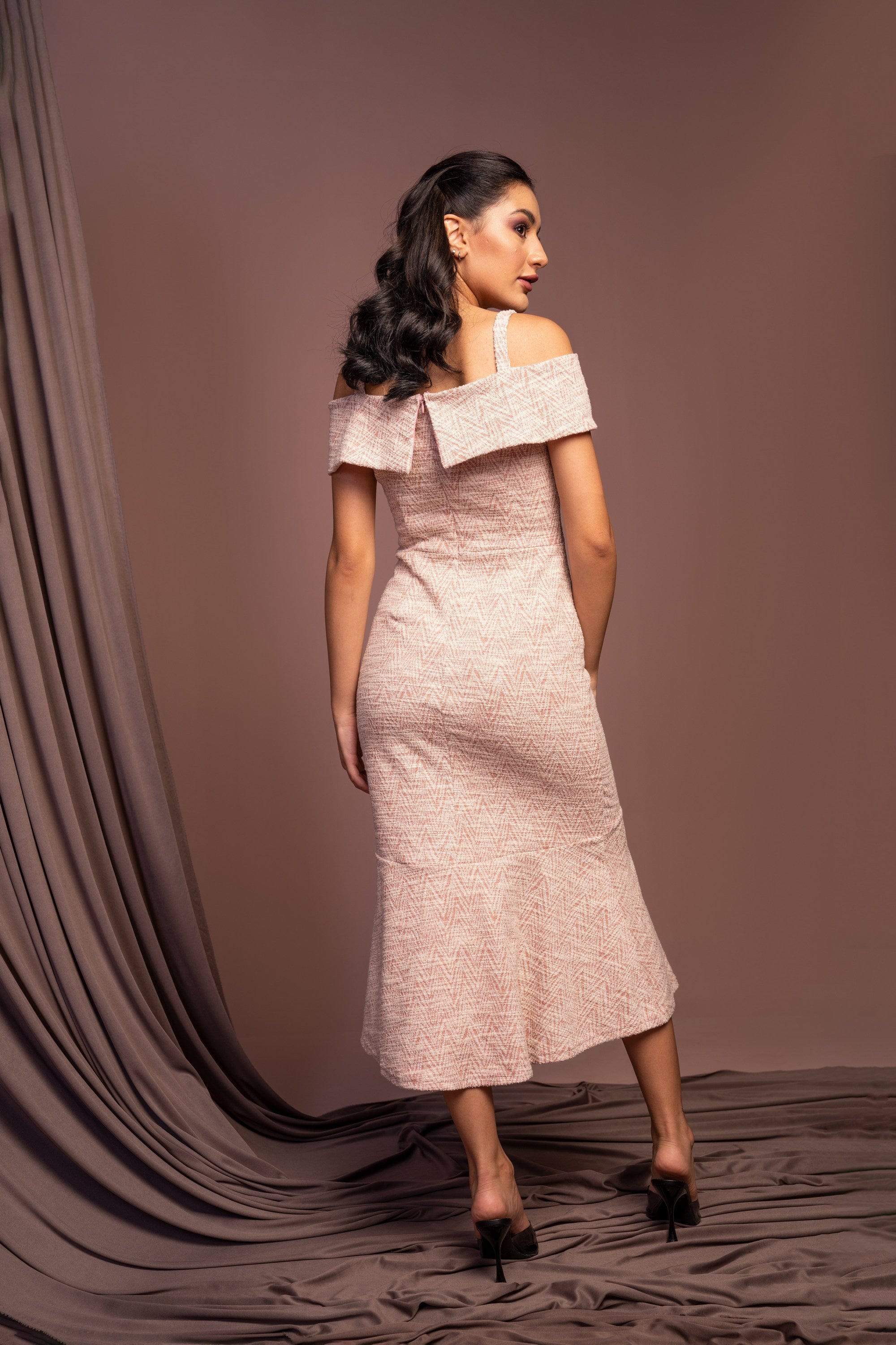 نتشي فستان صوف طويل نسائي بدون أكتاف