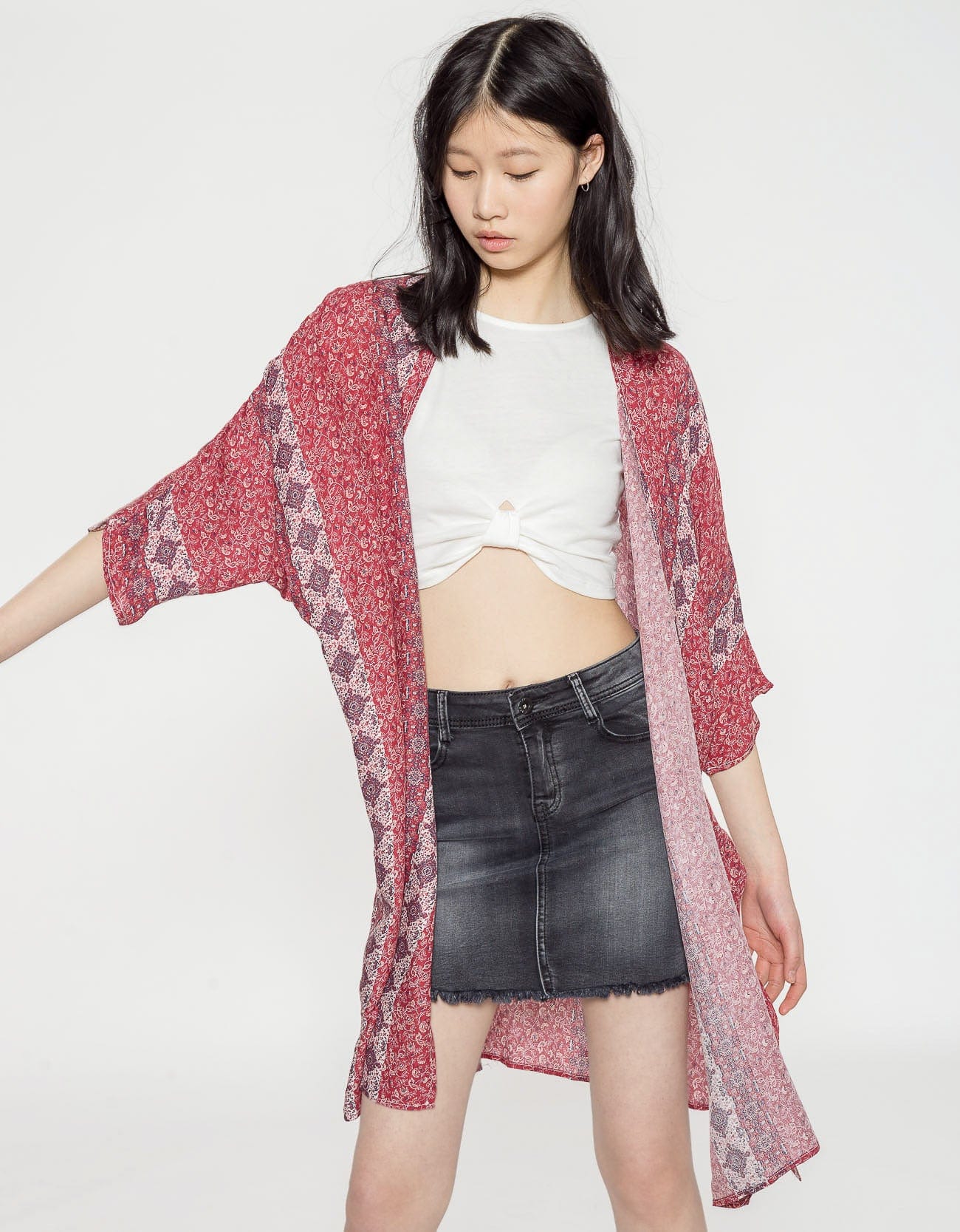 شانا كارديجان طويل منقوش 3/4 كم نسائي شيري