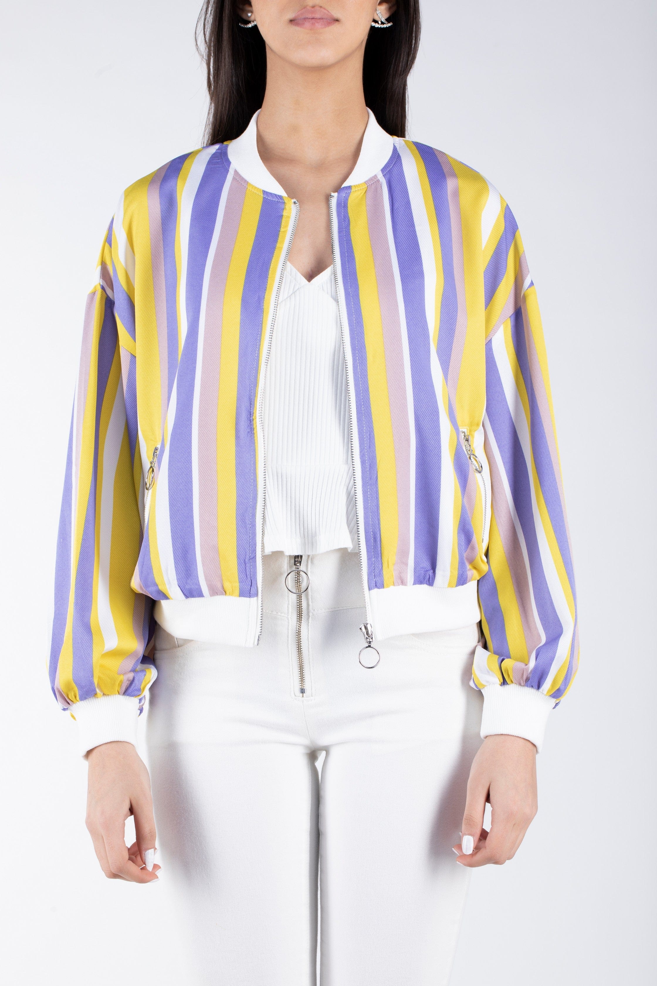 كيتشن جاكيت ملون بسحاب كم طويل نسائي بنفسجي