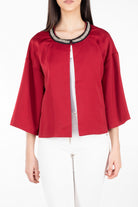 نتشي جاكيت نسائي مطرز من الياقة 3/4 كم سادة مارون