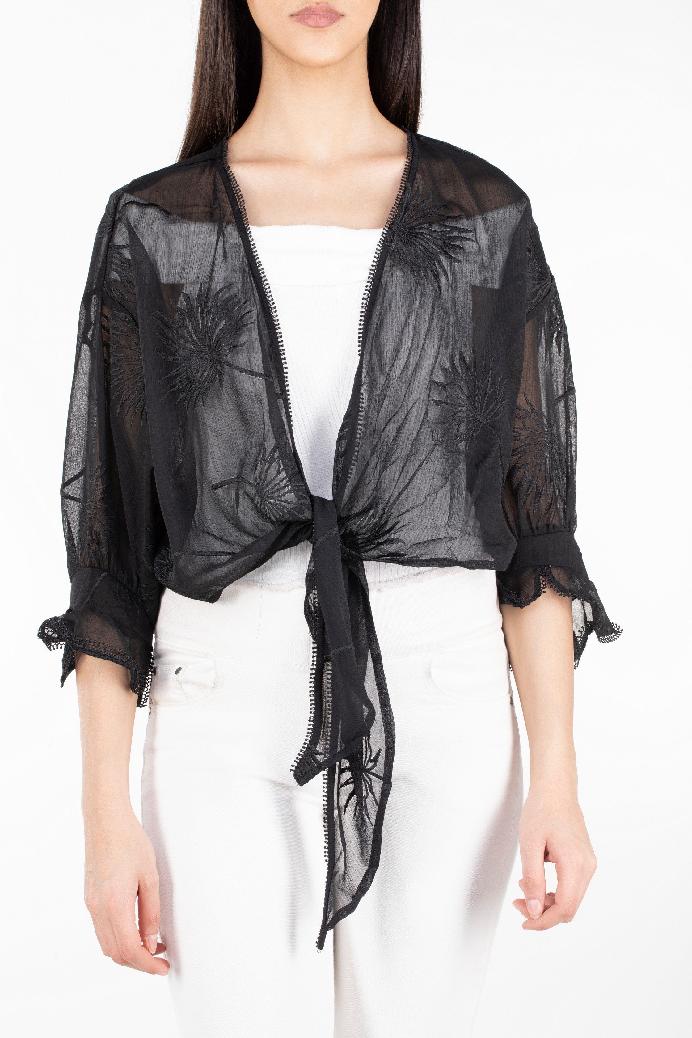 نتشي كارديجان شفاف لف مورد 3/4 كم نسائي