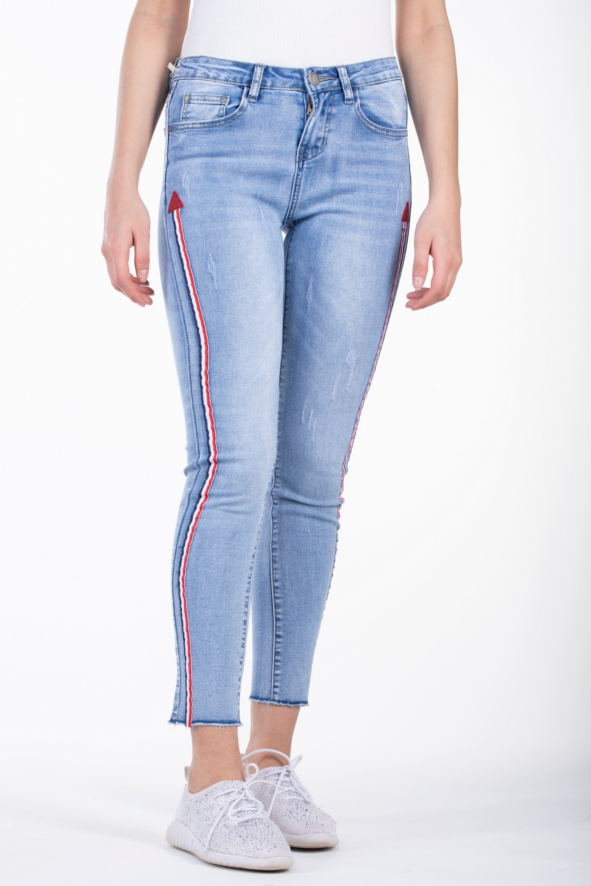 كيتشن بنطلون جينز استرتش طويل بخط من الجنب